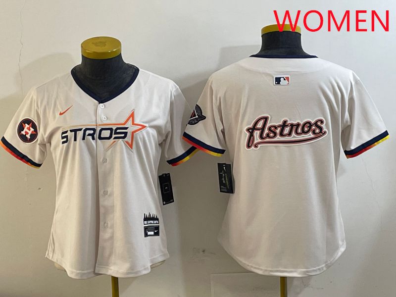 Women Houston Astros Blank Cream Three generations Joint Name 2025 Nike MLB Jersey style 41017